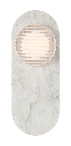 Eurofase Sternn 15" LED Outdoor Wall Light, Marble White with Clear Ribbed Glass, front view