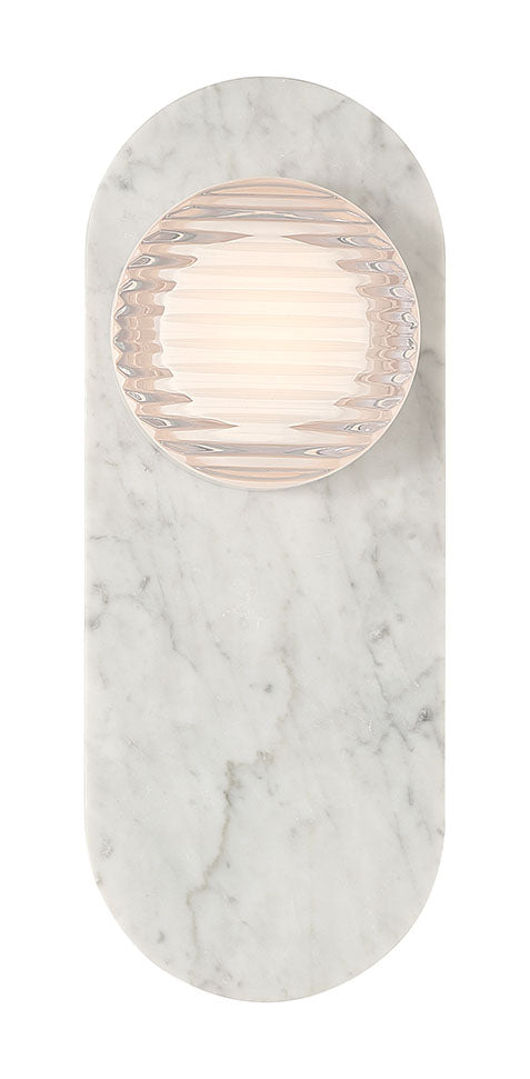 Eurofase Sternn 15" LED Outdoor Wall Light, Marble White with Clear Ribbed Glass, front view