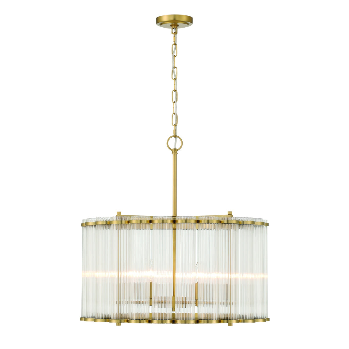 Eurofase Glasbury 24" 6-Light Chandelier, Gold with Ribbed Glass, front view