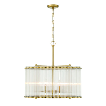 Eurofase Glasbury 24" 6-Light Chandelier, Gold with Ribbed Glass, front view