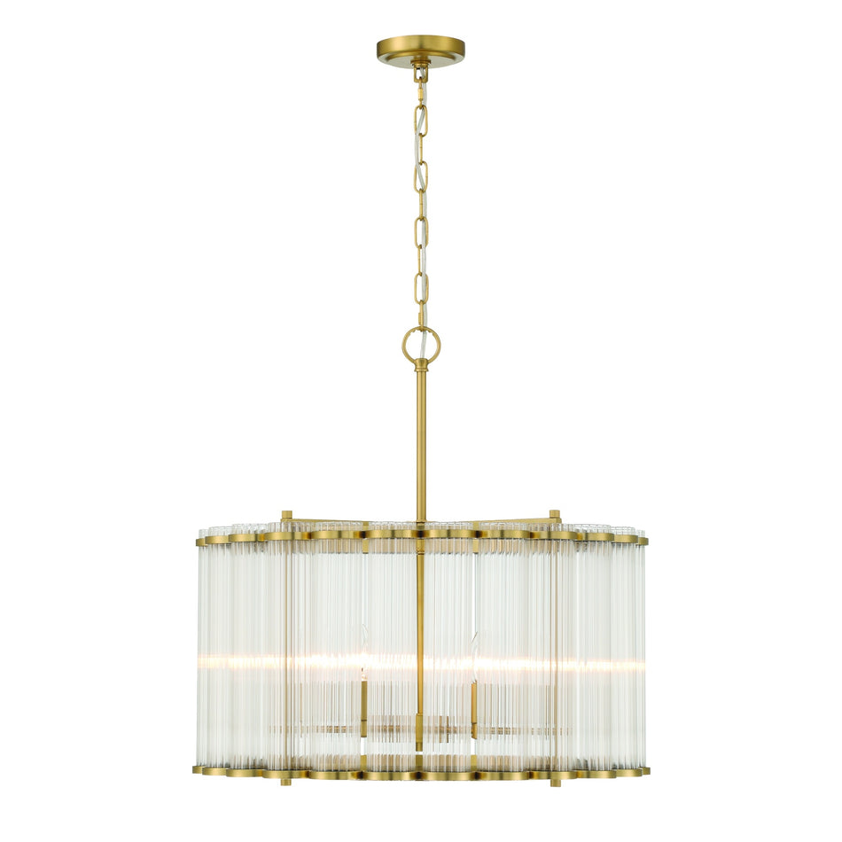 Eurofase Glasbury 24" 6-Light Chandelier, Gold with Ribbed Glass, front view