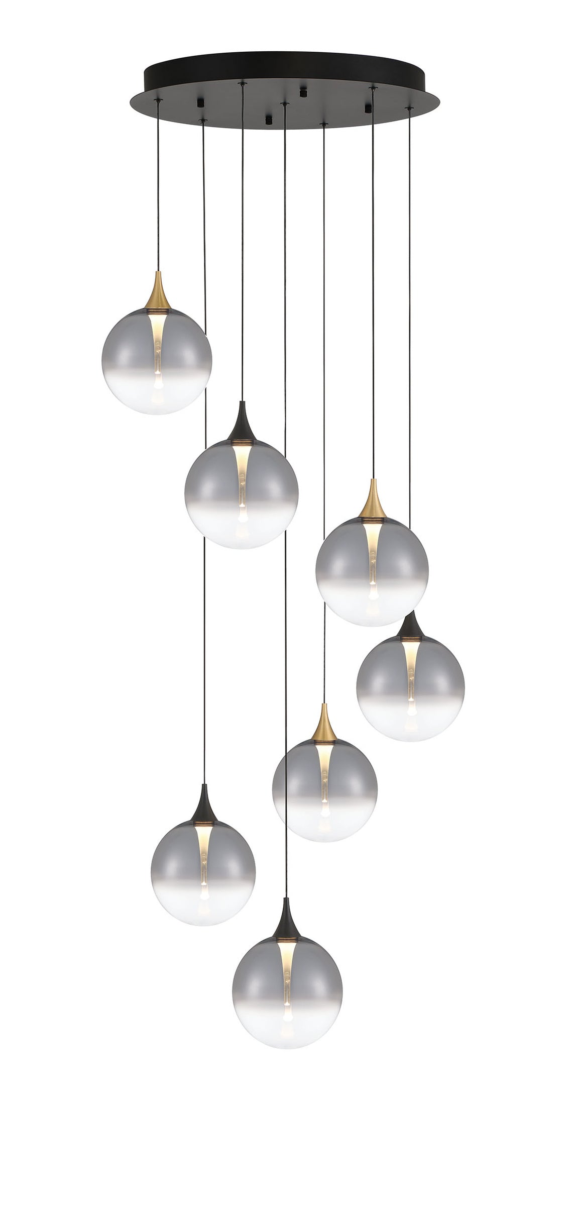 Eurofase Iissa 21" 7-Light LED Chandelier, Gold-Black Mix with Smoked Glass, front view