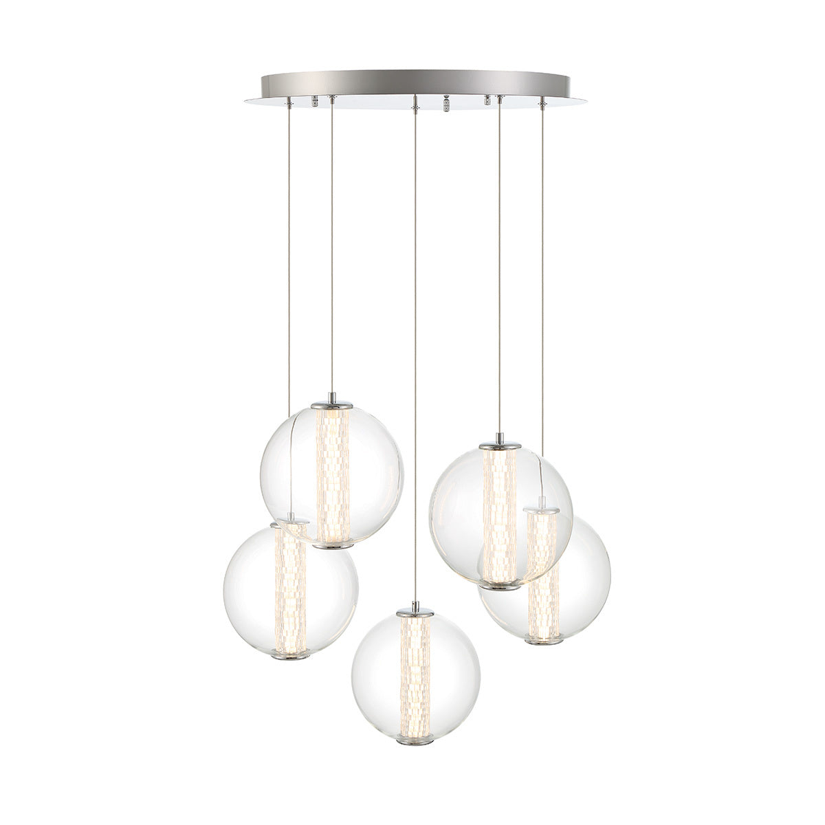 Eurofase Atomo 26" 5-Light Chandelier, Chrome with Clear Glass, front view