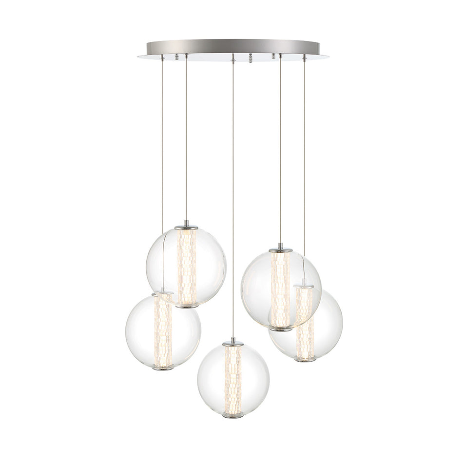 Eurofase Atomo 26" 5-Light Chandelier, Chrome with Clear Glass, front view