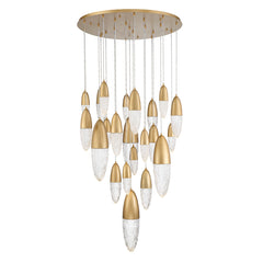 Eurofase Ecrou 40" 22-Light Chandelier, Satin Gold Paint with Clear Glass, front view