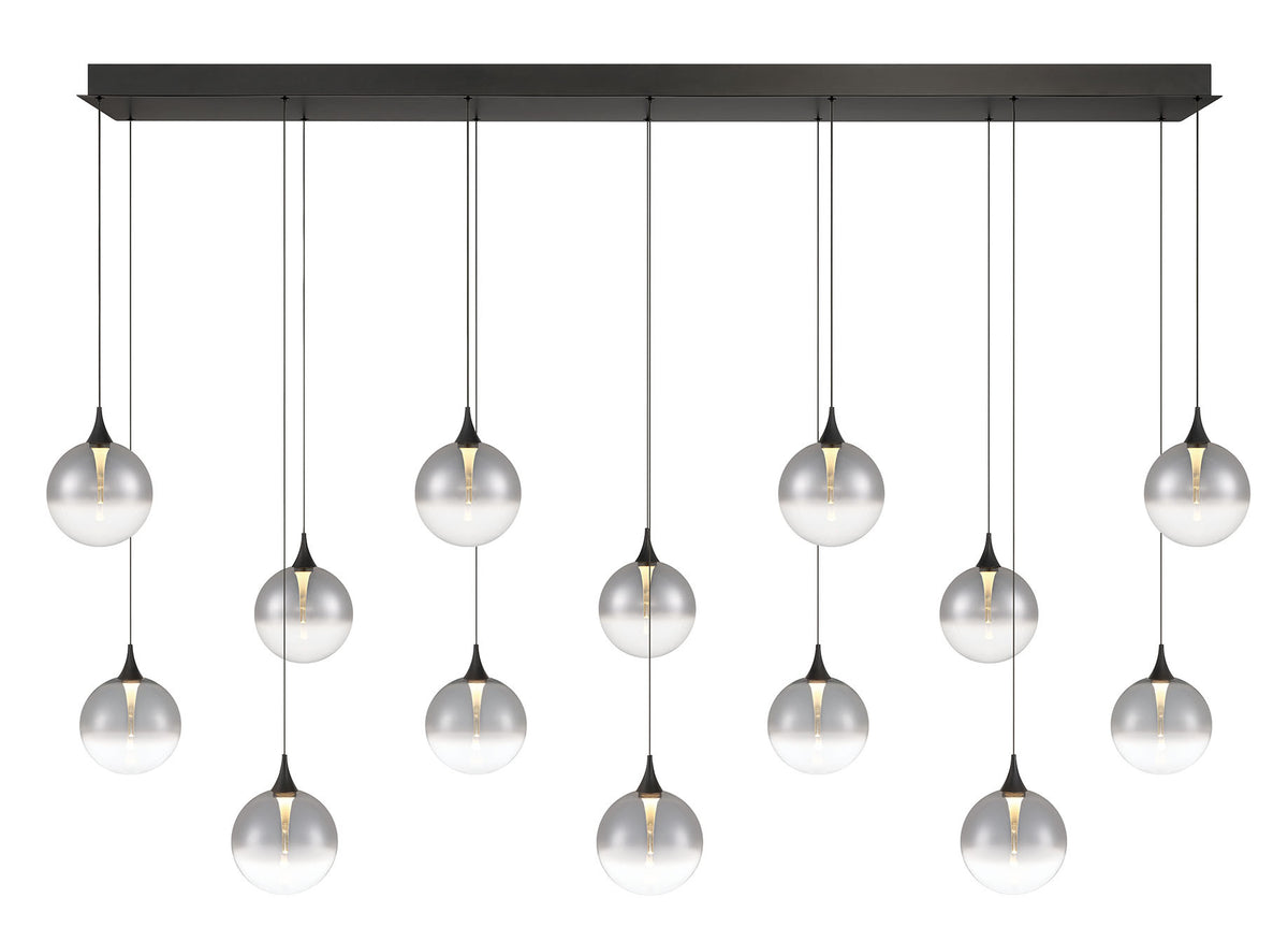 Eurofase Iissa 72" 14-Light LED Chandelier, Matte Black with Smoked Glass, front view