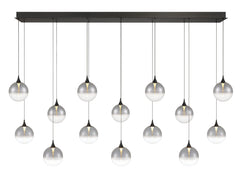 Eurofase Iissa 72" 14-Light LED Chandelier, Matte Black with Smoked Glass, front view