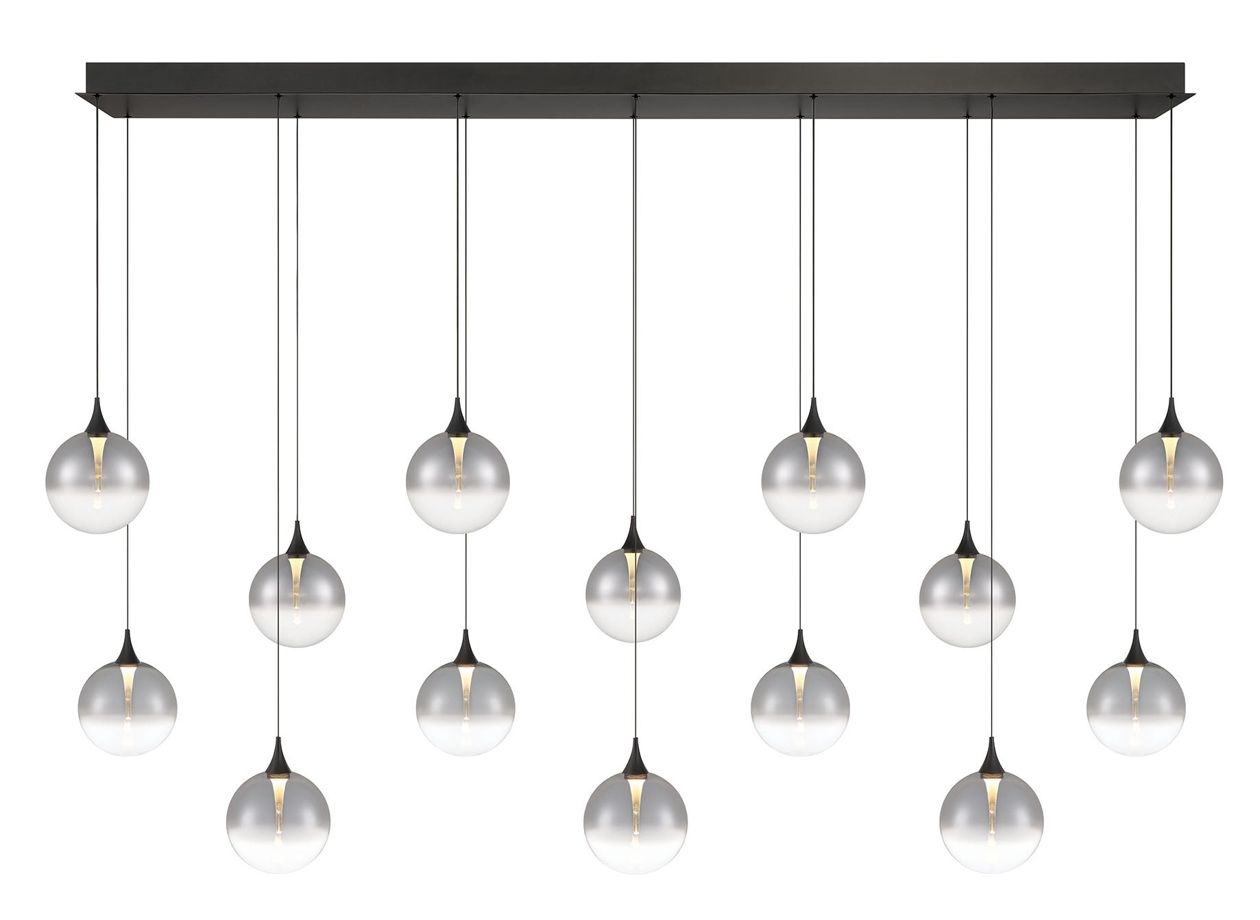 Eurofase Iissa 72" 14-Light LED Chandelier, Matte Black with Smoked Glass, front view
