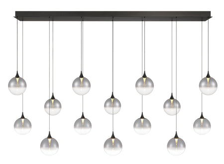 Eurofase Iissa 72" 14-Light LED Chandelier, Matte Black with Smoked Glass, front view