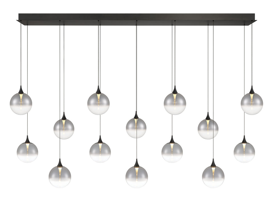 Eurofase Iissa 72" 14-Light LED Chandelier, Matte Black with Smoked Glass, front view