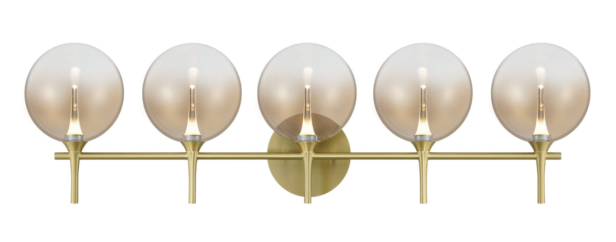 Eurofase Iissa 5-Light LED Vanity, Gold with Amber Glass, front view