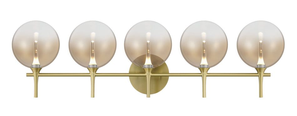 Eurofase Iissa 5-Light LED Vanity, Gold with Amber Glass, front view