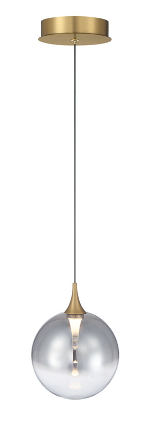 Eurofase Iissa 6" LED Pendant, Gold with Smoked Glass, front view