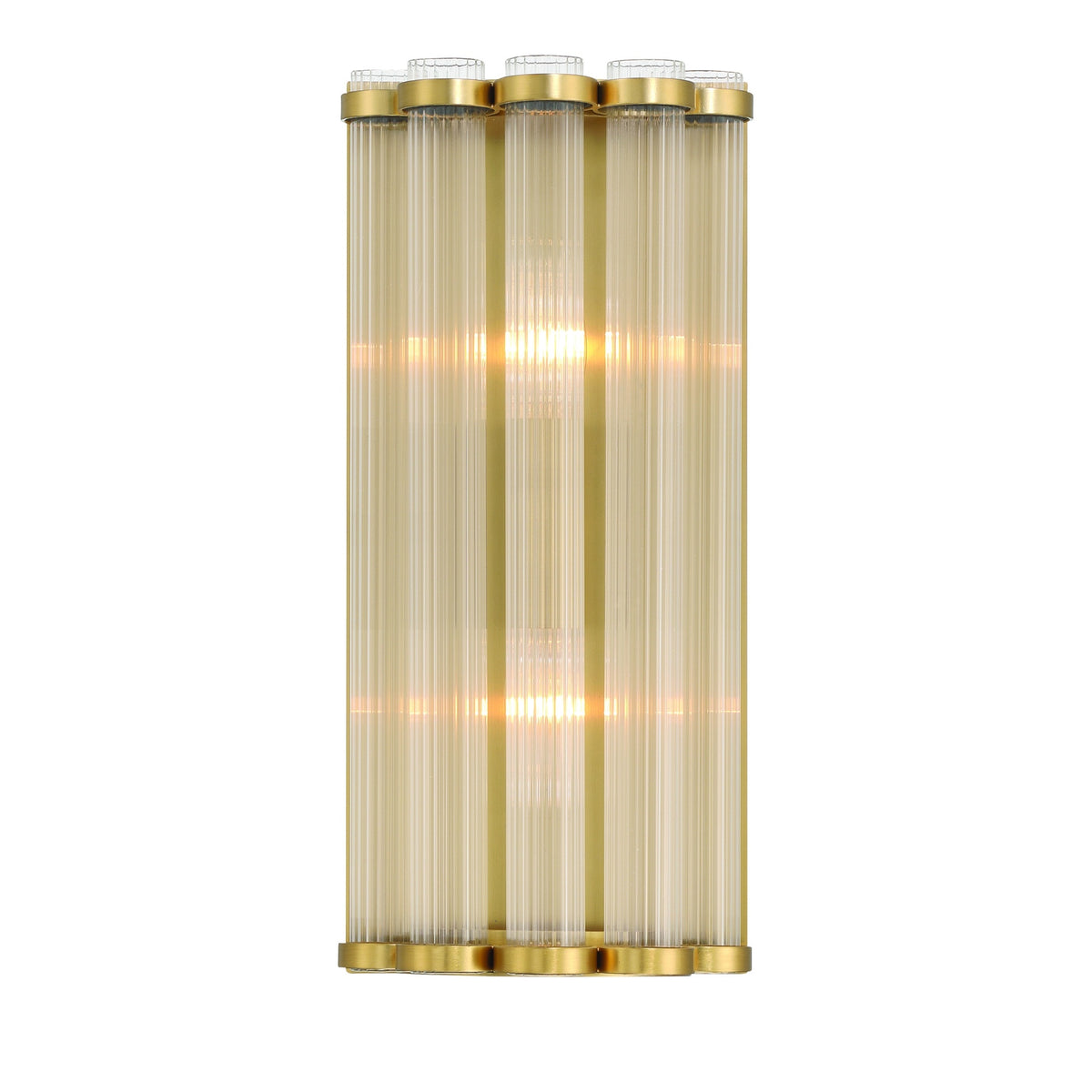 Eurofase Glasbury 14" 2-Light Wall Sconce, Gold with Ribbed Glass, front view