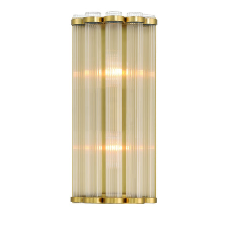 Eurofase Glasbury 14" 2-Light Wall Sconce, Gold with Ribbed Glass, front view