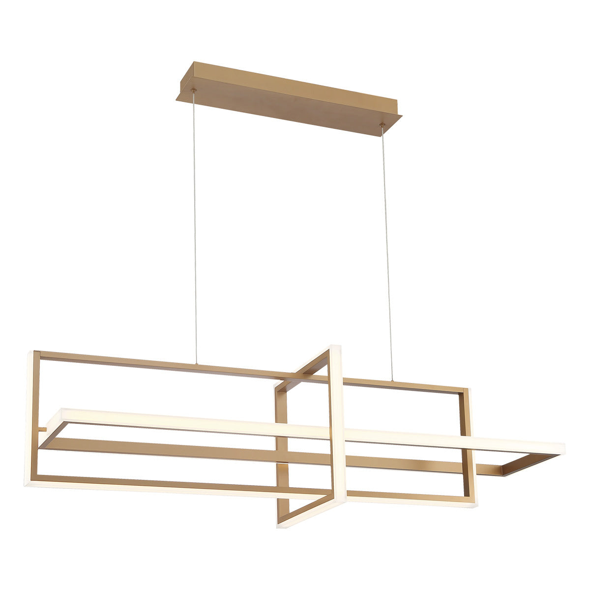 Eurofase Bordo 56" 3-Light LED Chandelier, Satin Gold Paint with White Acrylic, front view