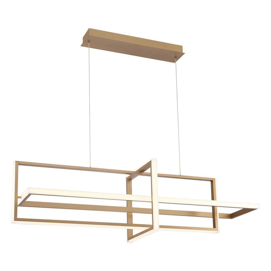 Eurofase Bordo 56" 3-Light LED Chandelier, Satin Gold Paint with White Acrylic, front view