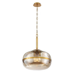 Eurofase Nottingham 24" 3-Light Pendant, Antique Brass with Amber Glass, front view