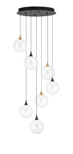 Eurofase Iissa 21" 7-Light LED Chandelier, Gold-Black Mix with Clear Glass, front view