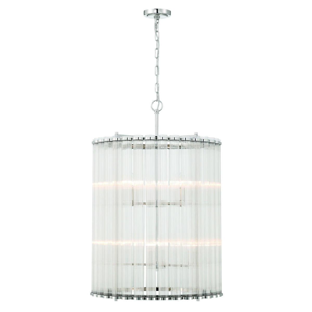 Eurofase Glasbury 27" 8-Light Chandelier, Polished Nickel with Ribbed Glass, front view