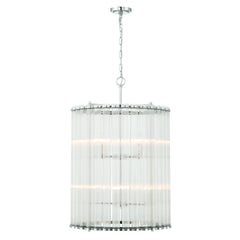Eurofase Glasbury 27" 8-Light Chandelier, Polished Nickel with Ribbed Glass, front view