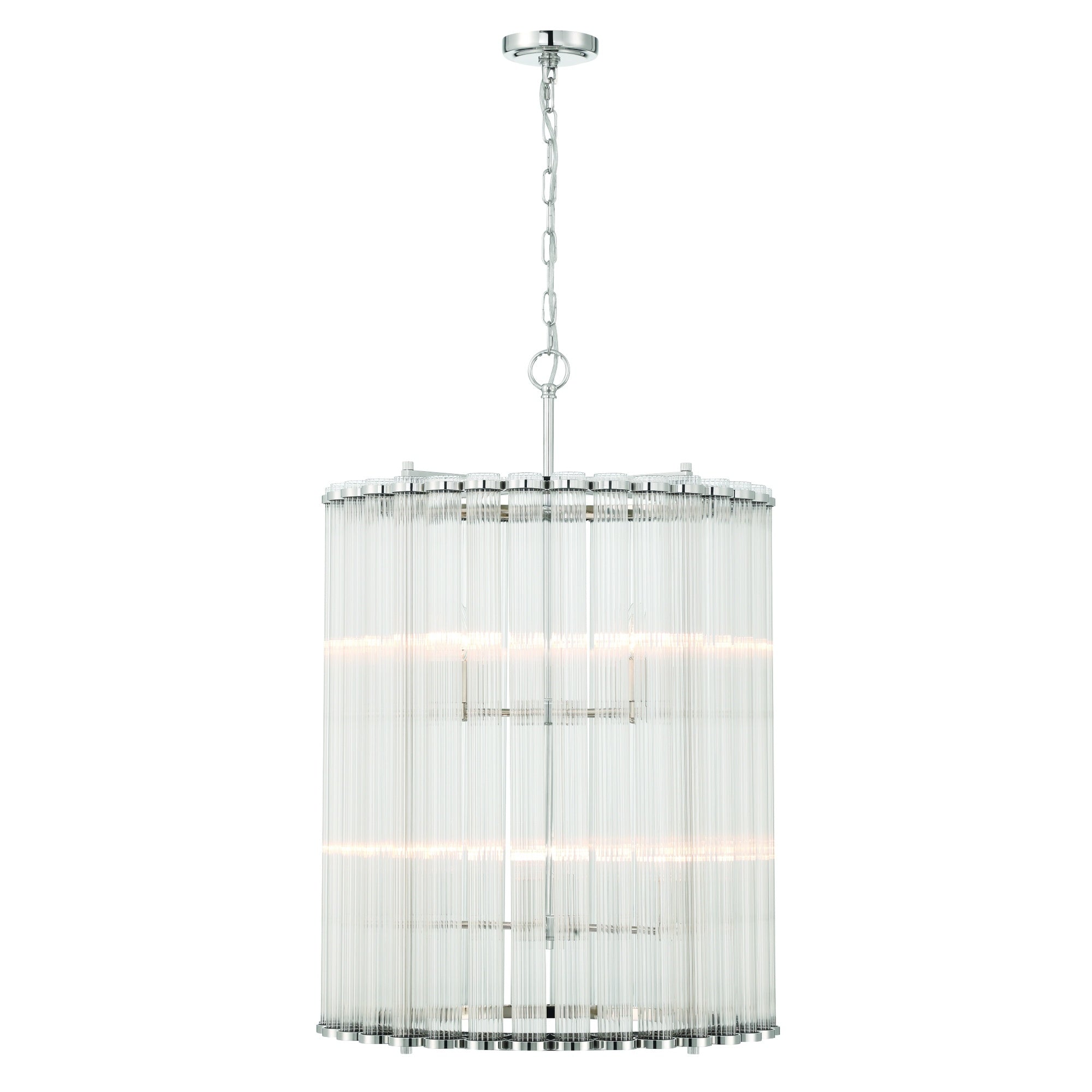 Eurofase Glasbury 27" 8-Light Chandelier, Polished Nickel with Ribbed Glass, front view