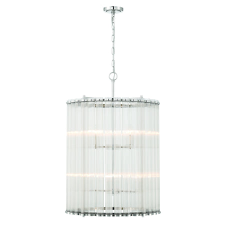 Eurofase Glasbury 27" 8-Light Chandelier, Polished Nickel with Ribbed Glass, front view