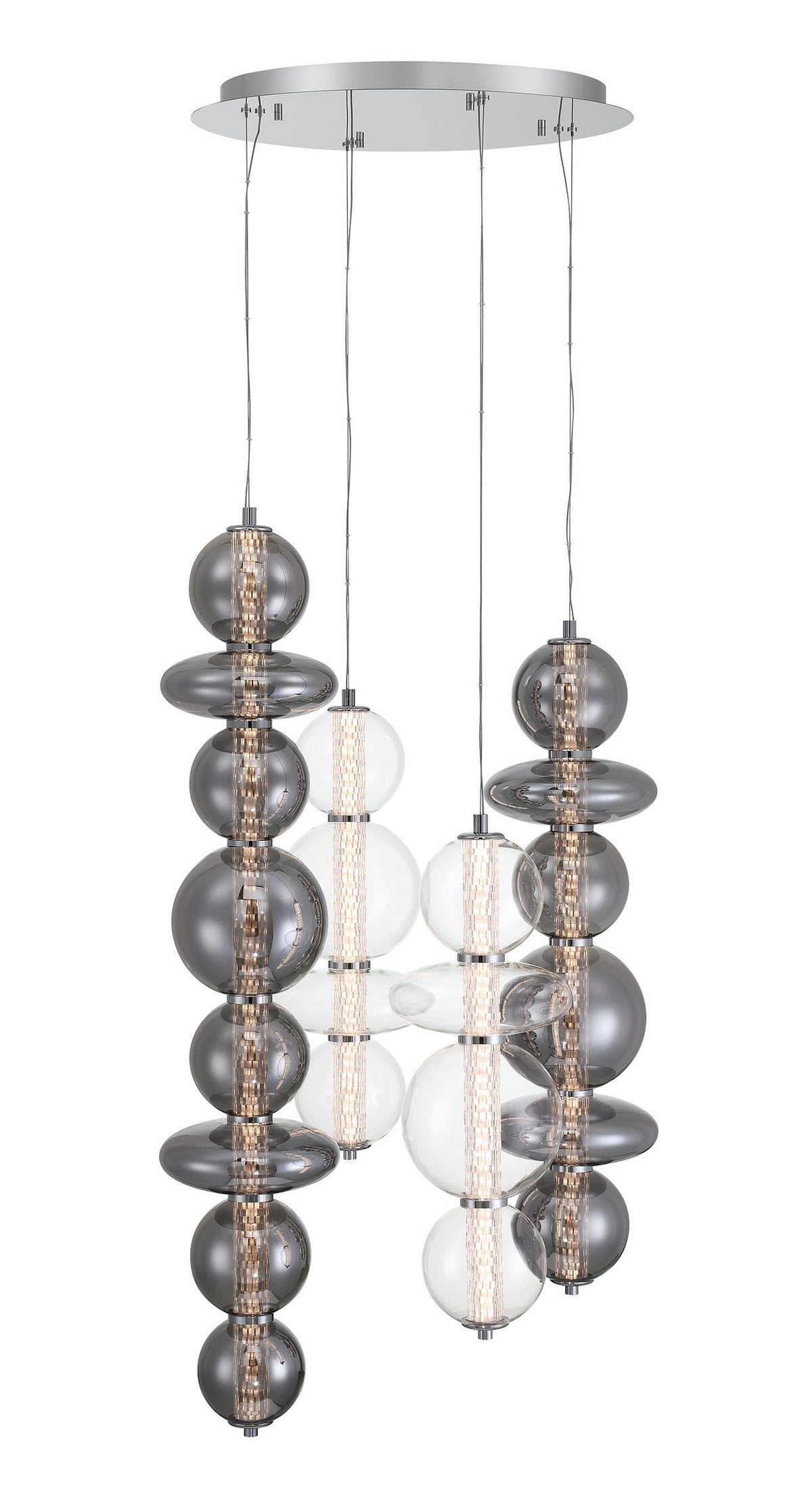 Eurofase Atomo 50" 4-Light Chandelier, Chrome with Mixed Glass, front view