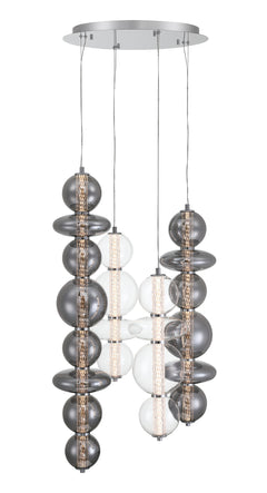 Eurofase Atomo 50" 4-Light Chandelier, Chrome with Mixed Glass, front view