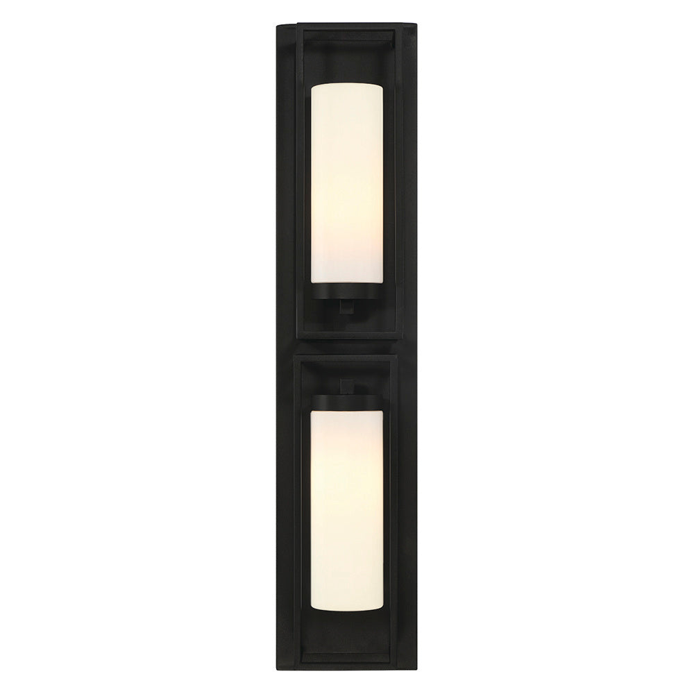 Eurofase Ren 36" 2-Light Outdoor Wall Light, Powder Coat Black with White Glass, front view