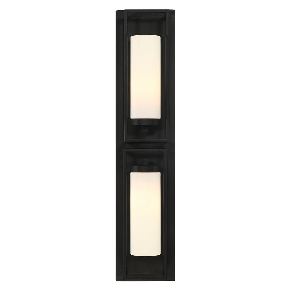 Eurofase Ren 36" 2-Light Outdoor Wall Light, Powder Coat Black with White Glass, front view