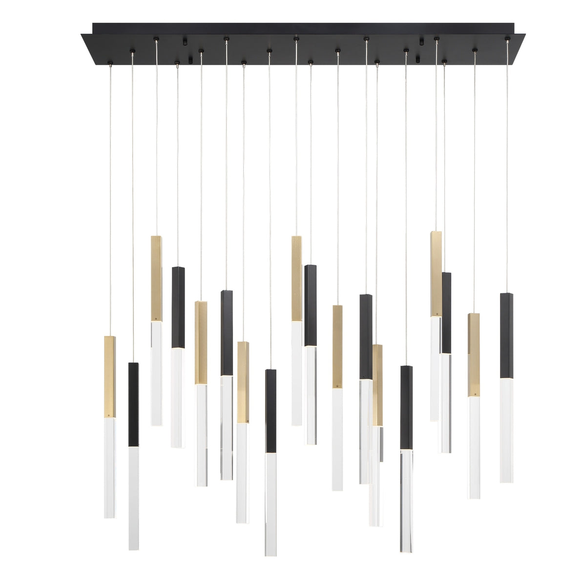 Eurofase Benicio 42" 18-Light LED Chandelier, Gold-Black Mix with Clear Glass, front view