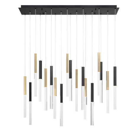 Eurofase Benicio 42" 18-Light LED Chandelier, Gold-Black Mix with Clear Glass, front view