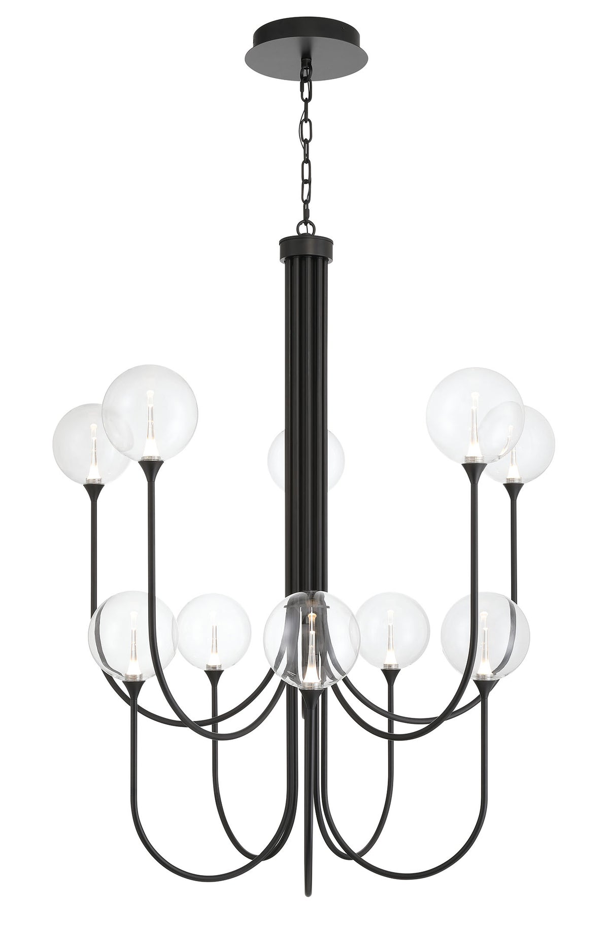 Eurofase Iissa 40" 10-Light LED Chandelier, Matte Black with Clear Glass, front view