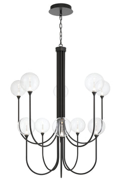 Eurofase Iissa 40" 10-Light LED Chandelier, Matte Black with Clear Glass, front view