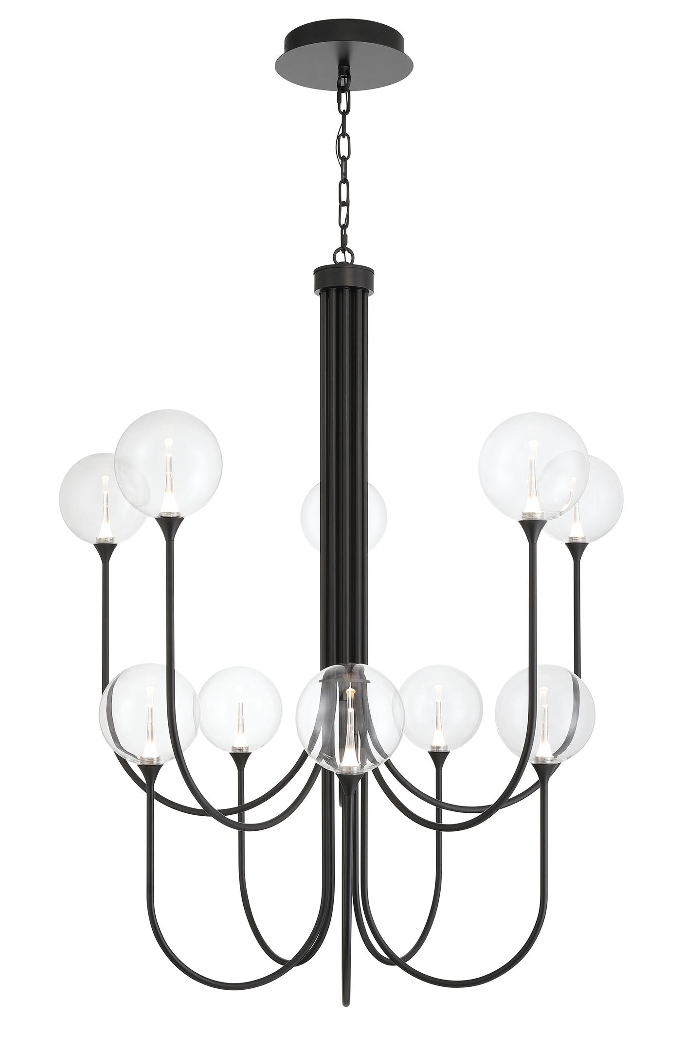 Eurofase Iissa 40" 10-Light LED Chandelier, Matte Black with Clear Glass, front view