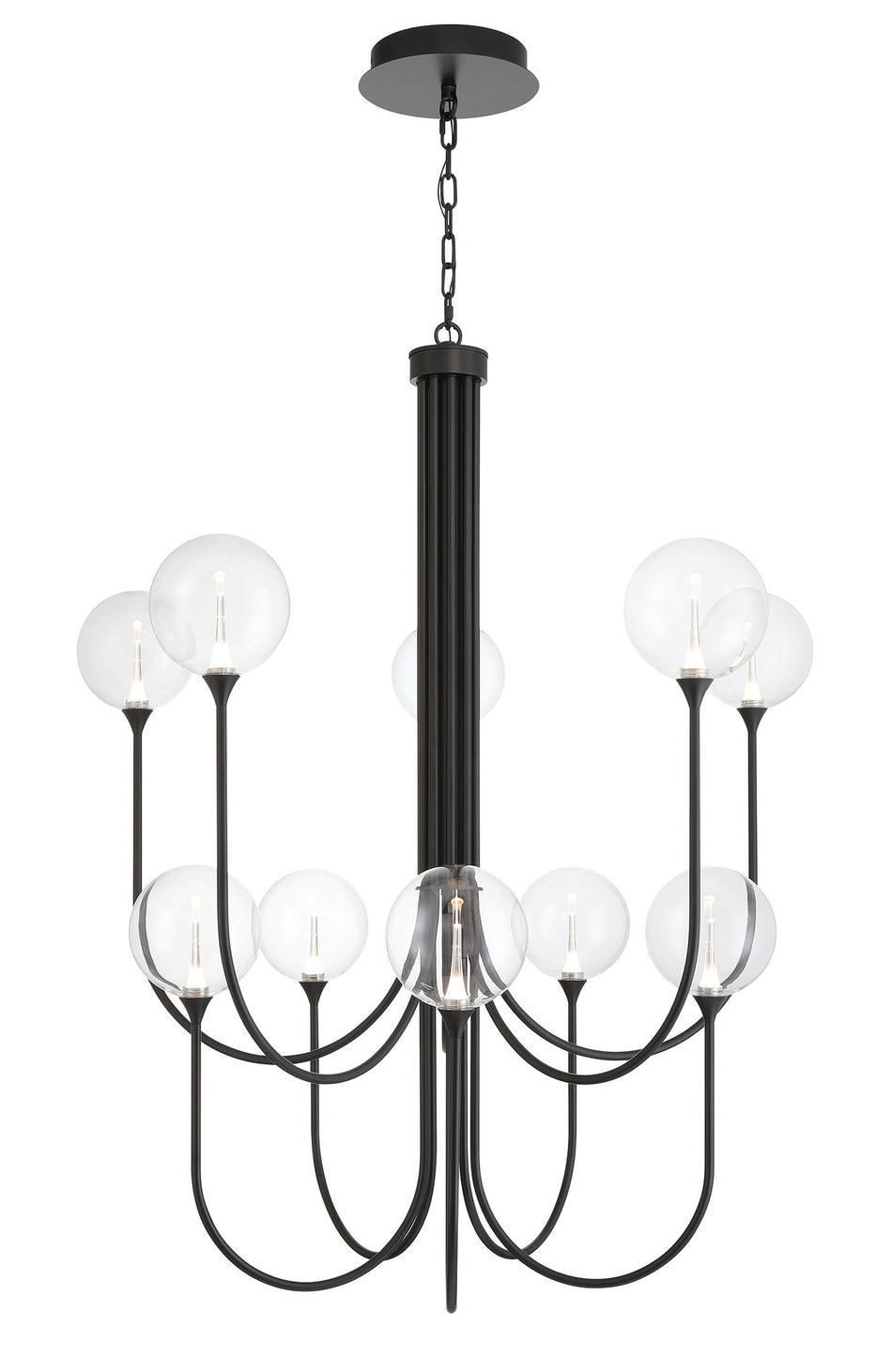 Eurofase Iissa 40" 10-Light LED Chandelier, Matte Black with Clear Glass, front view