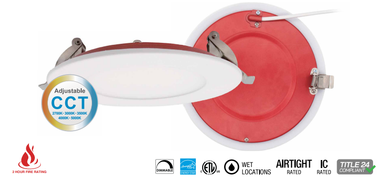 Ortech 4” LED Fire Rated Recessed Downlight - with Adjustable CCT - Maple Electric Supply 