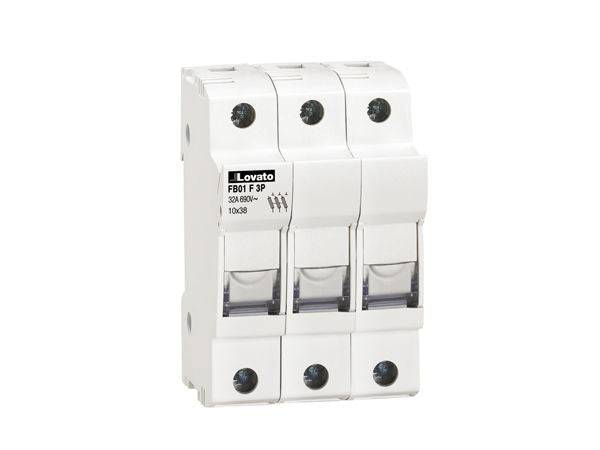 FB01F3P  FUSE HOLDER MIDGET 10X38 3P 690VAC 32A, , Lovato - Maple Electric Supply 