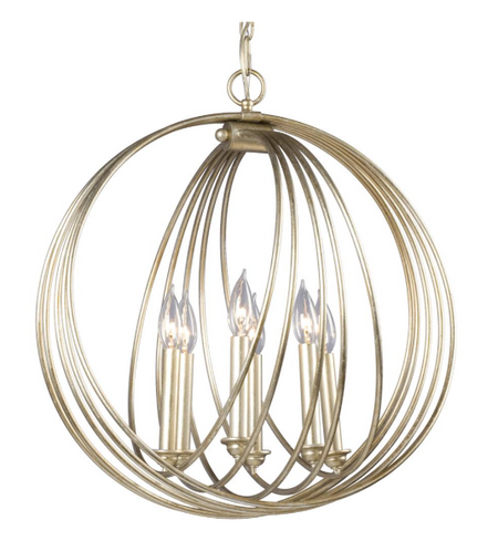 Oriana 6-Light Chandelier Model 819565PG - Platinum Gold Finish, 3ft Chain, 60W B Cand. Base, 20" Diameter, 22.5" Height, Steel Construction