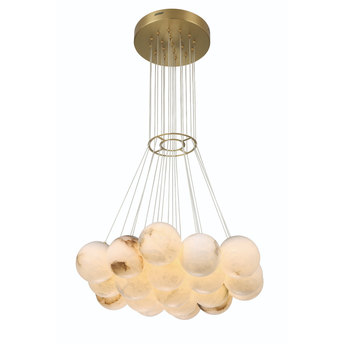 Eurofase Kepler 29.25" 19-Light LED Chandelier, Gold with Alabaster Alabaster, front view