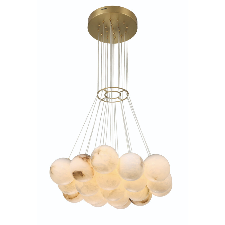 Eurofase Kepler 29.25" 19-Light LED Chandelier, Gold with Alabaster Alabaster, front view