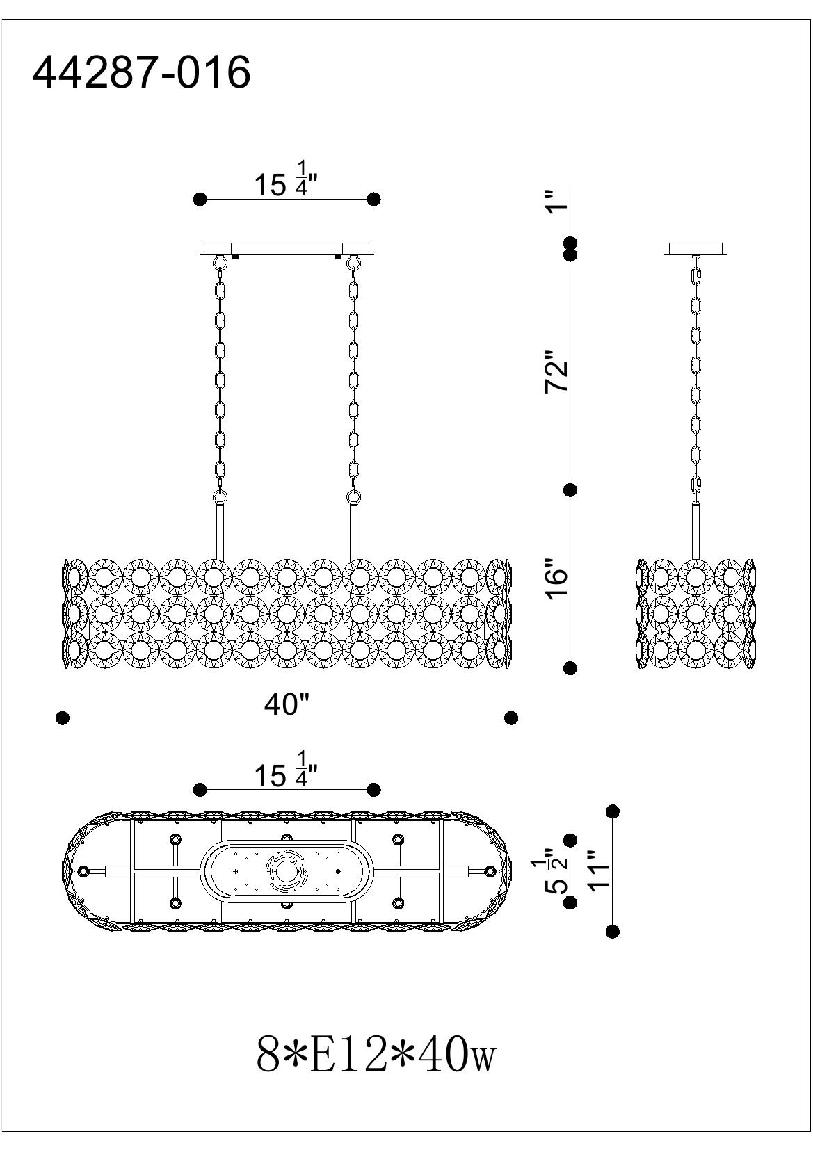 Perrene chandelier dimension drawing