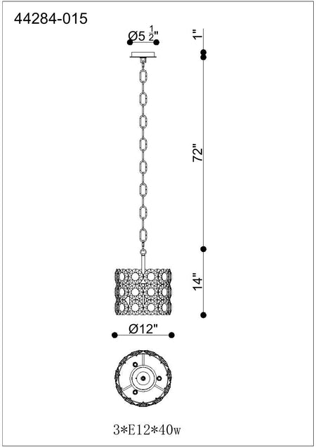 Perrene chandelier dimension drawing