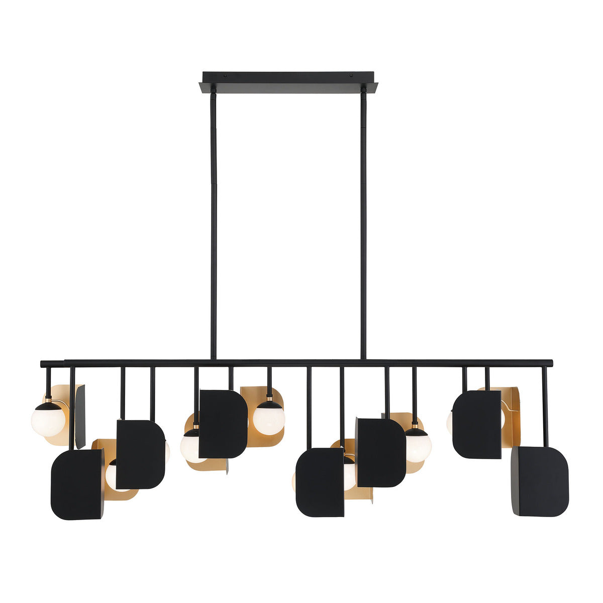 Eurofase Cornice 60" 14-Light LED Chandelier, Gold­black Mix with Glass Glass, front view