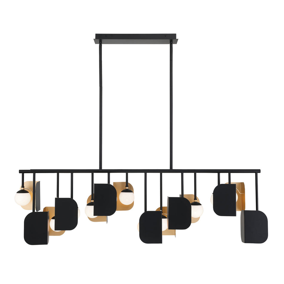 Eurofase Cornice 60" 14-Light LED Chandelier, Gold­black Mix with Glass Glass, front view
