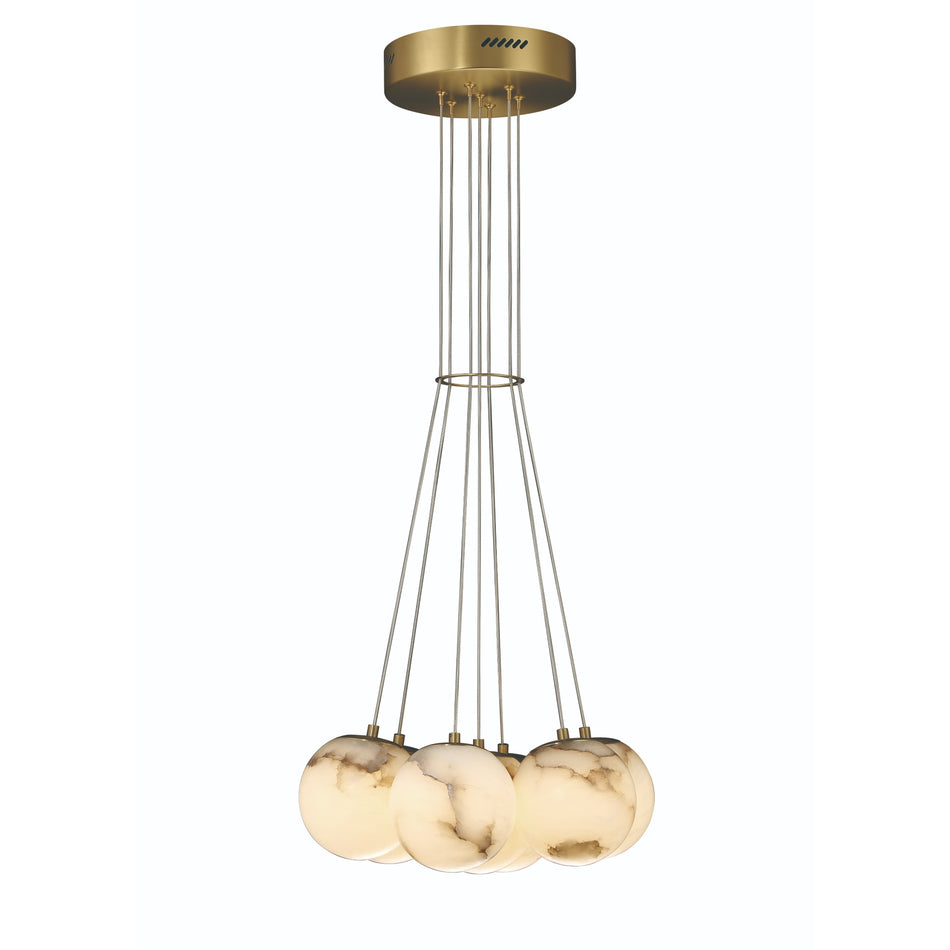 Eurofase Kepler 18" 7-Light LED Chandelier, Gold with Alabaster Alabaster, front view