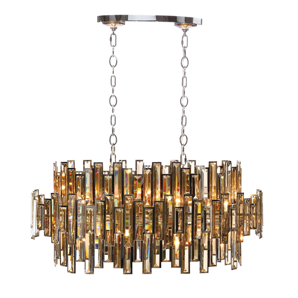 Eurofase Vienna 40.5" 16-Light Chandelier, Chrome with Amber Glass, front view