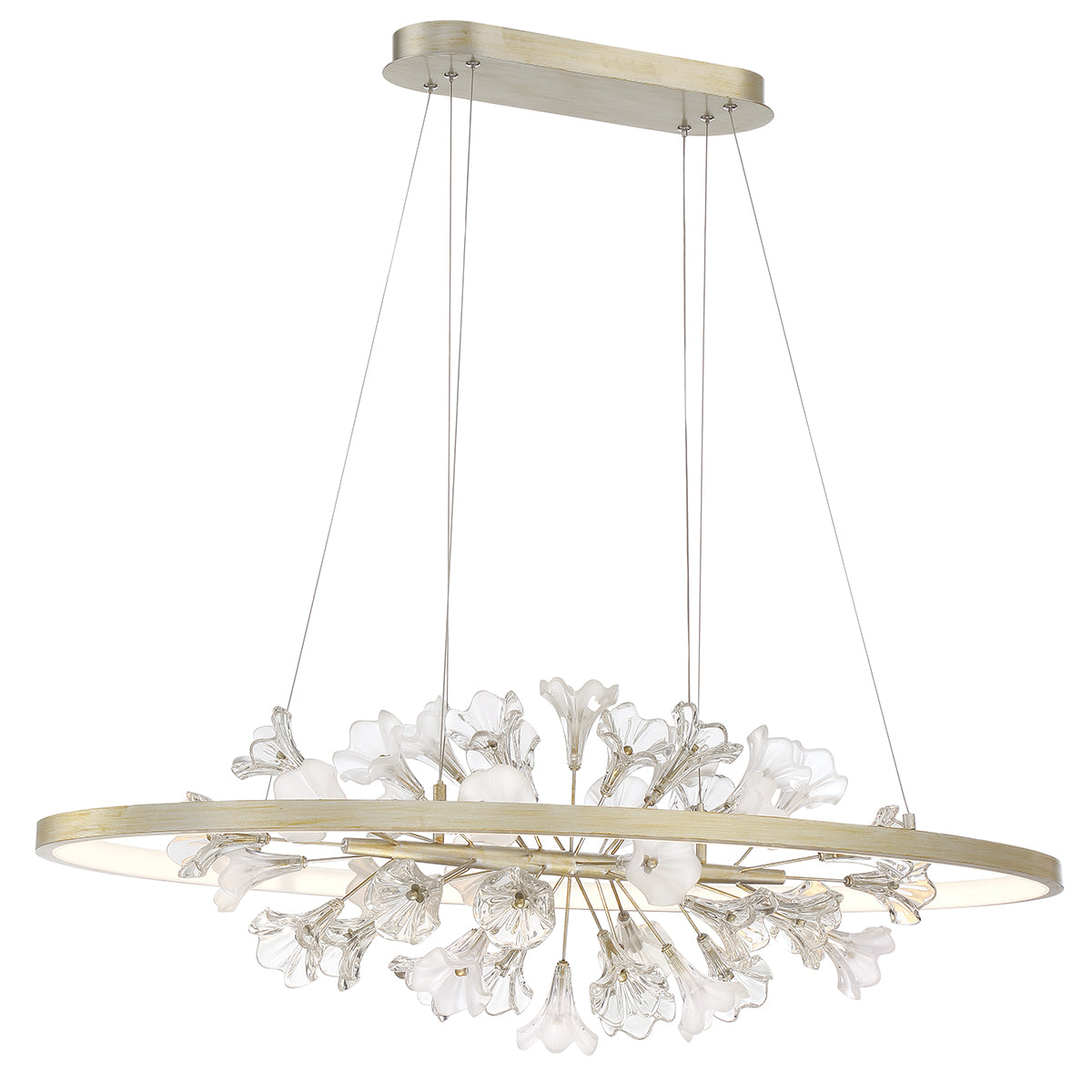 Eurofase Clayton 43.25" LED Chandelier, Brushed Silver with Clear Glass, front view