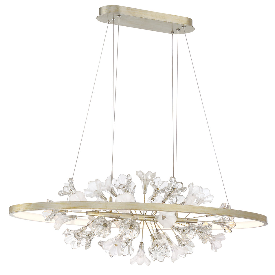 Eurofase Clayton 43.25" LED Chandelier, Brushed Silver with Clear Glass, front view